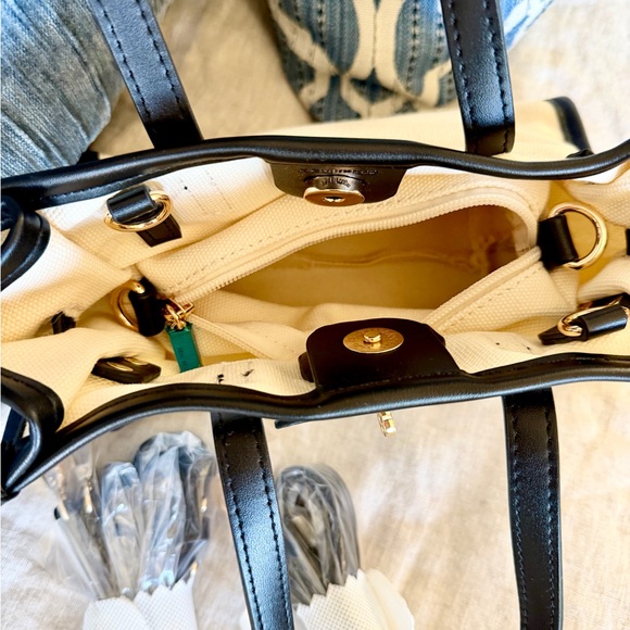 NWT Anthropologie Black & Cream faux leather canvas mini tote - Picture 2 of 3